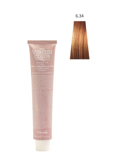 Nook Virgin Color Profesyonel Saç Boyası 100ml-koyu Altın Bakır/bronz Kahve 6.34-copper Bronz Karamel