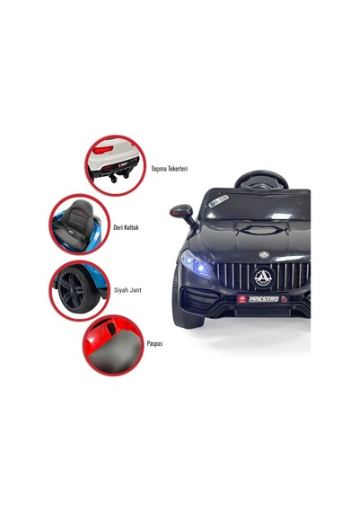 Maestro Gt 4x2 12v Akülü Uzaktan Kumandalı Emniyet Kemerli 2x Arka Süspansiyonlu Çocuk Akülü Araba Siyah