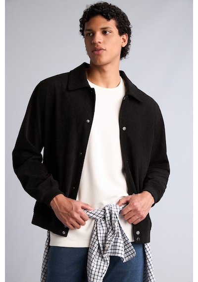 Defacto Slim Fit Gömlek Yaka Düğmeli Ceket Mont H1574ax26aubk27 Siyah-bk27