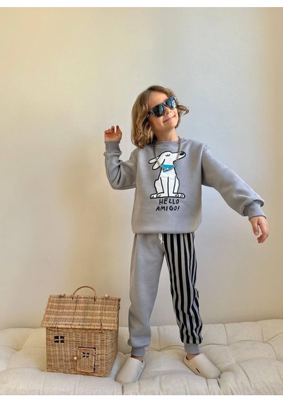 Miniko Kids Erkek Çocuk 3 İp Şardonlu Amıgo Eşofman Takımı Gri