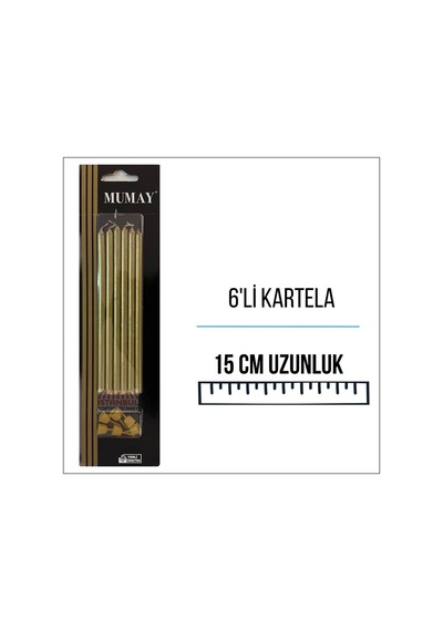 Metalik Gold Renk Uzun Mum 15 Cm 6'lı Gold