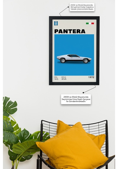Pantera 1972 Model V1 Car Serie Özel Tasarım Siyah Çerçeveli Tablo Poster