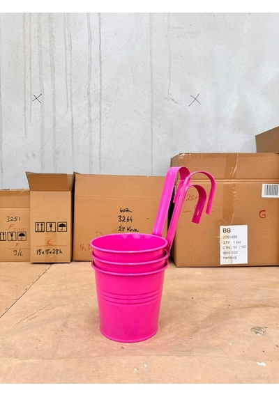 Askılı Balkon Saksı Seti, 3 Adet, Metal, Şeker Pembe 1,5lt 001
