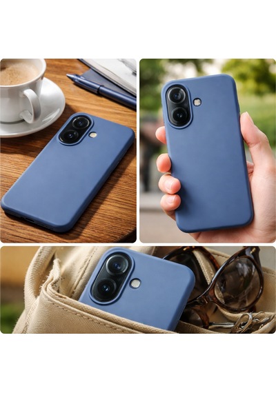 Apple Apple iPhone 17 Uyumlu Kılıf Renkli Lansman İçi Kadife Yumuşak Kamera Yükseltili Silikon Lacivert