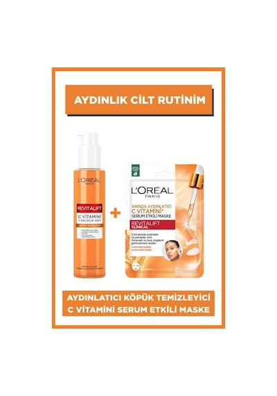 L'Oréal Paris Revitalift Vitamin C Aydınlatıcı ve Gözenek Karşıtı Köpük Temizleyici 150 ML + C Vitamini Serum Etkili Maske