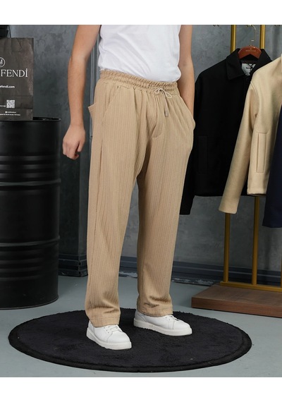Modefendi Örgülü Model Baggy Kesim Jogger İpli Pantolon Bej Modefendi Örgülü Model Baggy Kesim Jogger İpli Pantolon Bej