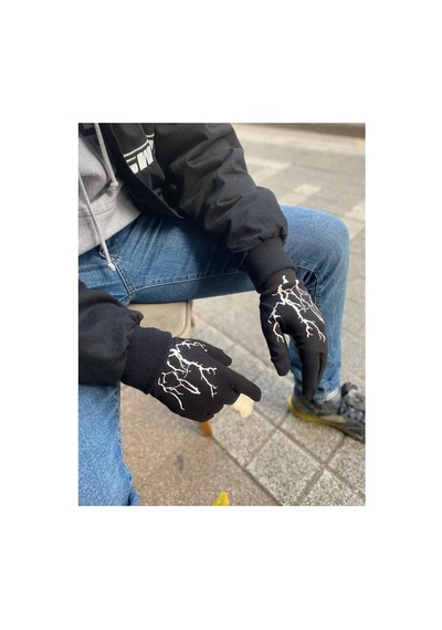 Yıldırım Desenli Siyah Eldiven Reflektörlü-fosforlu Siyah