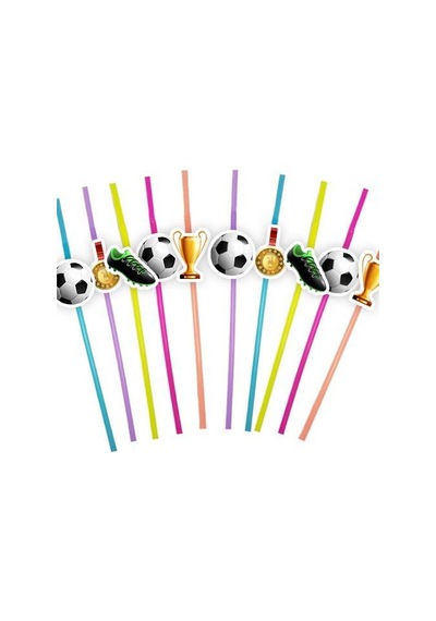 Pipet Futbol Temalı 10lu Artistik Pipet Doğum Günü Eğlenceli Parti Pipeti +3
