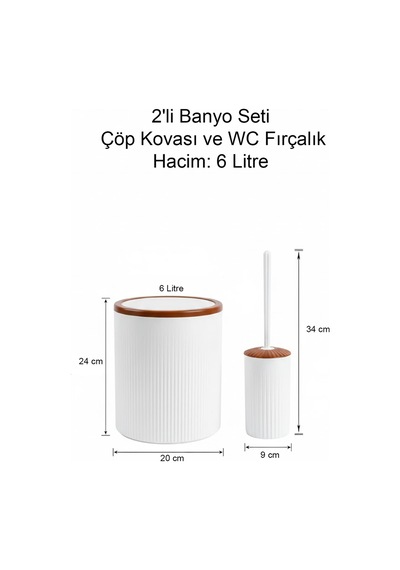 Makri Home 2'li Banyo Seti, Çöp Kovası Ve Wc Fırçalık, Beyaz, Hacim: 6 Litre Beyaz