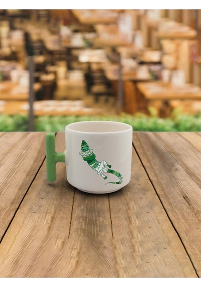 Latte Fincanı Timsah Baskılı Yeşil Kulplu T Kupa