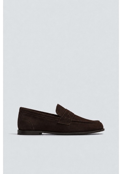 %100 Süet İnce Taban Loafer Kahve