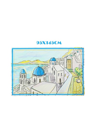 Santorini Dreams Mavi Desen İç Göstermeyen Saten Pareo Çok Renkli