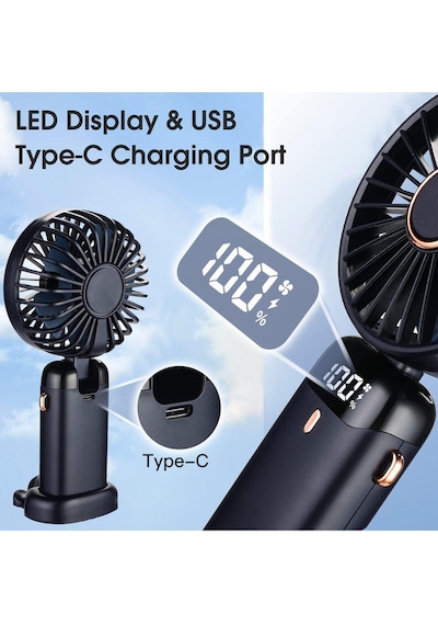 Lcd Ekranlı Şarjlı Mini El Boyun Masa Fanı Seyahat Taşınabilir Fan Aralığı Şarjlı Yüksek Şarj