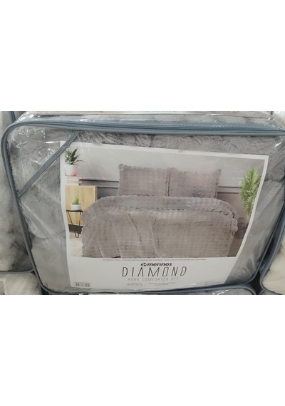 Merinos Diamond Kürk Bubble Desen Comforter Set, Çift Kişilik Yorgan Seti 220x240 Gri