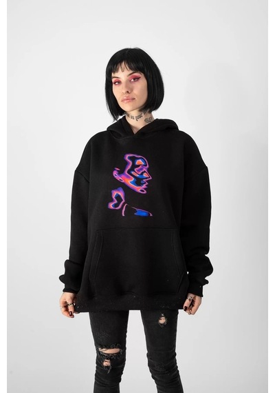 Startmore İllusion Woman Baskılı Oversize Unisex Beyaz Siyah