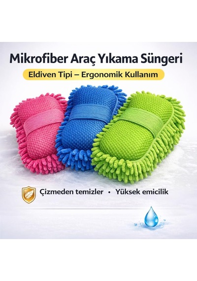 Sogud Mikrofiber Araç Yıkama Süngeri Mavi Eldiven Tipi Oto Yıkama Süngeri, Çizmez Temizlik, Y