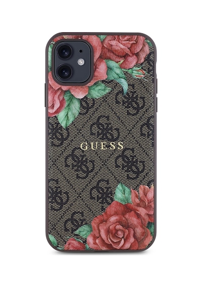 Apple Uyumlu iPhone 11 Kılıf Guess Lisanslı Magsafe Gül Baskılı 4g Desenli Yazı Logolu Kapak Kahverengi