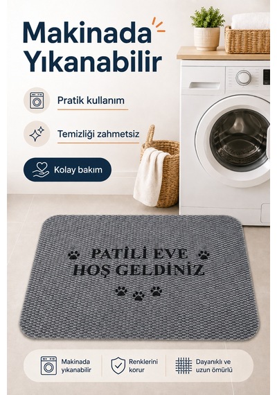 Hoşgeldiniz Desenli Kapı Önü Halı Paspas 40 X 60 Cm Gri