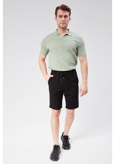 Braccas Erkek Beli Lastikli Bağcıklı Keten Karışımlı Slim Fit Jogger Şort Siyah Siyah