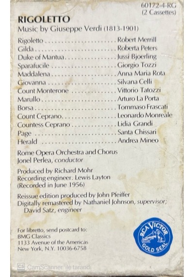 Plak Değildir Kaset Tir Verdi Rigoletto Double Classic Kaset