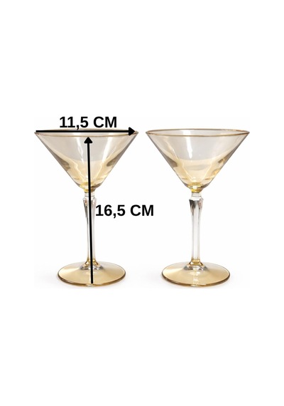 2 Li Ayaklı Cam Martini Bardağı Kokteyl & Tatlı Sunum Kasesi Şık Tasarım Sarı