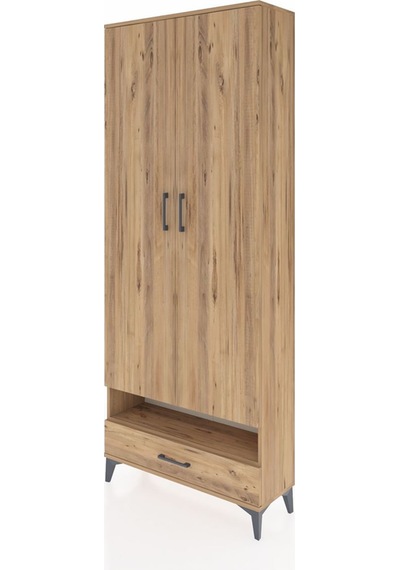 Arges Dolap 6 Raflı Tek Çekmeceli 2 Kapaklı 88x30x221 Çam-çam Çam