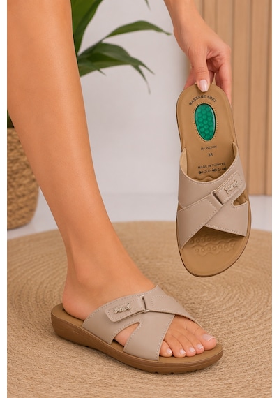 Wordex Vizyon 4508 Hafif Yumuşak Tabanlı Comfort Jelli Çapraz Bant Cırtlı Kadın Terlik Vizon Wordex Vizyon 4508 Hafif Yumuşak Tabanlı Comfort Jelli Çapraz Bant Cırtlı Kadın Terlik Vizon