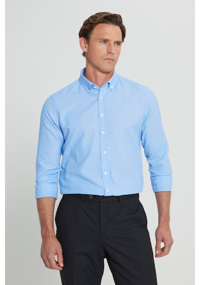 AC&Co / Altınyıldız Classics Tailored Slim Fit Dar Kesim Düğmeli Yaka Oxford Erkek Gömlek Mavi