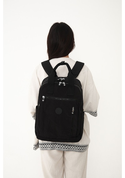 Sanmorris Unisex Suya Dayanıklı Krinkıl Kumaş Çok Gözlü Siyah Laptop Okul Ve Sırt Çantası Sı-3063 Siyah