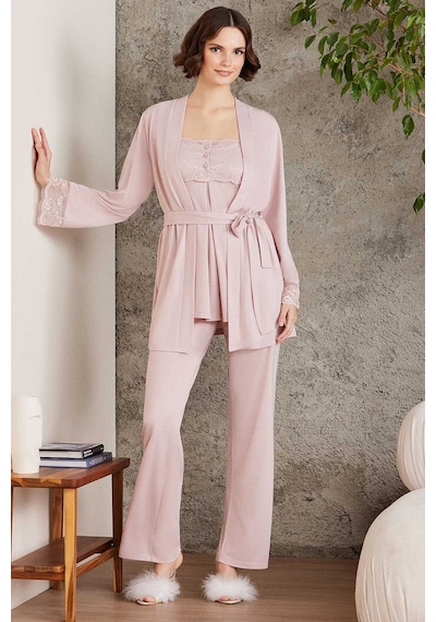 Pierre Cardin 2805 Hamile Lohusa Sabahlıklı Pijama Takım-pudra