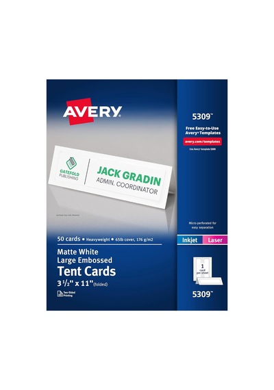 Avery Baskılı Büyük Çadır Kartları, Lazer Ve Mürekkep Püskürtmeli Yazıcılar, 50 Kart, 3,5 X 11 5309 , Beyaz
