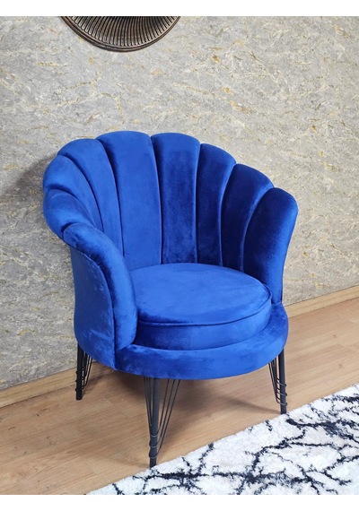 Zafir Tekli İstiridye Siyah Boyalı Telli Ayak Çay Seti Koltuk Tekli Berjer , Balkon, Salon, Ofis Mavi