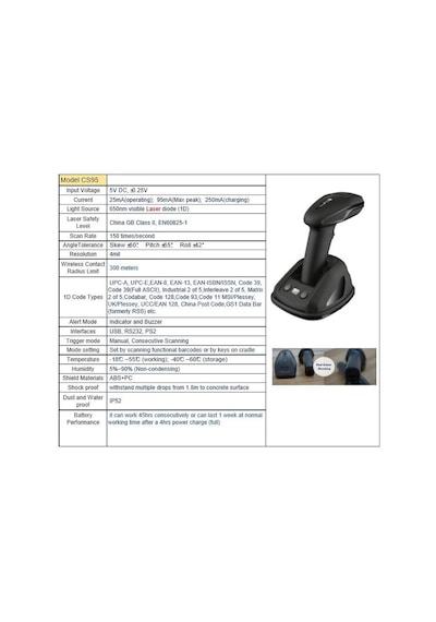 Perkon Cs95 1D Lazer Kablosuz Barkod Okuyucu