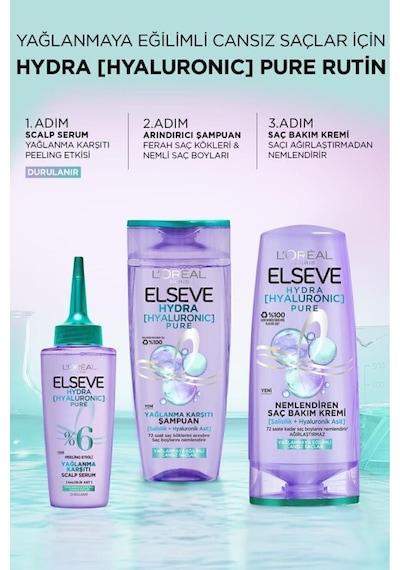 ELSEVE Hydra Pure Salisilik Asit içeren Yağlanma Karşıtı Nemlendirici Şampuan + Saç Derisi Serum Seti