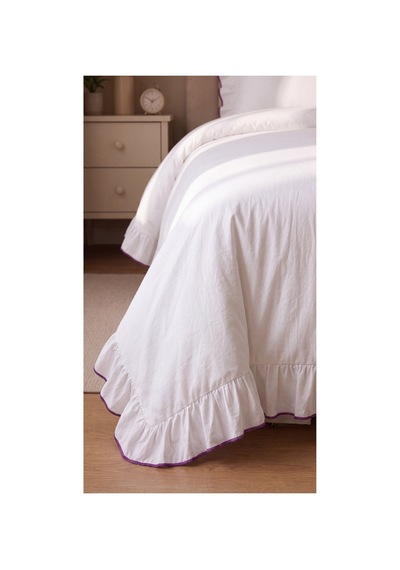 %100 Pamuk Overloklu Fırfırlı Tek Kişilik Nevresim Takımı Lastikli Çarşaflı 160x200 Cm Mor - 904799828 Mor