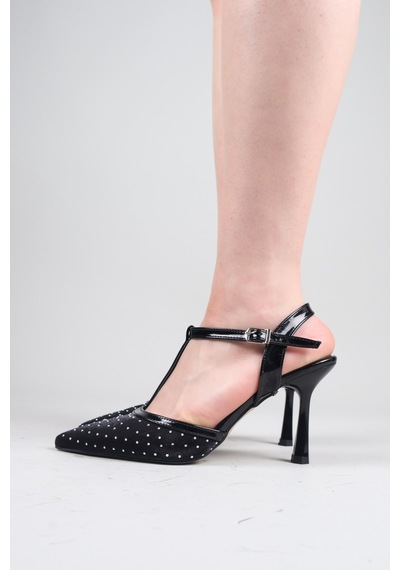 Birikon Arıs Saten Rugan Garnili Stiletto Siyah-8729 Siyah