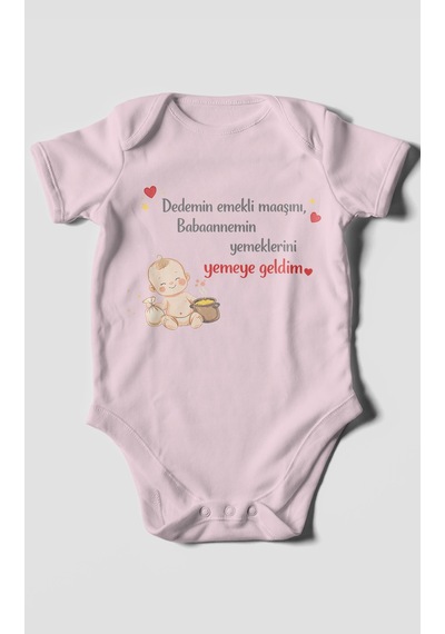 Morivokids Dedeye Ve Babaanneye Özel Kısa Kollu Bebek Body %100 Pamuk Bebe Pembe