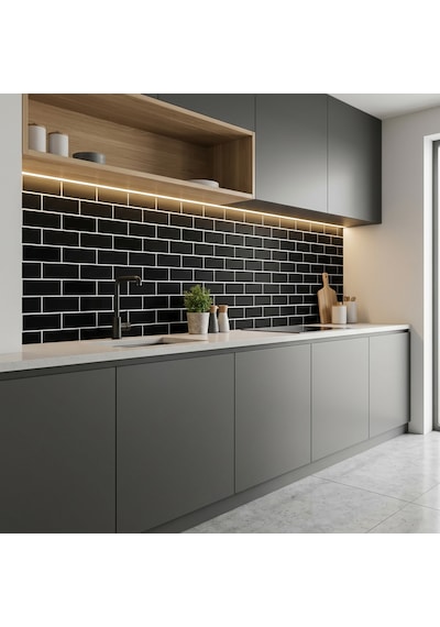 30x60 Cm Kendinden Yapışkanlı Duvar,banyo,tezgah Arası Siyah Tuğla Desenli -24 Adet 88104-24