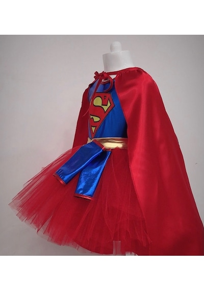 Supergirl Kız Çocuk Doğumgünü Elbisesi & Parti Kostümü
