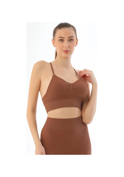 L'ombre Kahve Mı Emay 3921 Soft Seamless Ripli Tayt Yoga Takımı