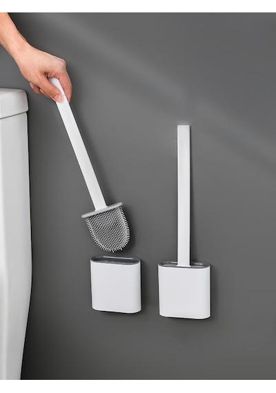 2li Set Beyaz Ve Siyah Renk Silikon Tuvalet Fırçası Set Bükülebilir Pratik Silikon Wc Klozet Fırçası