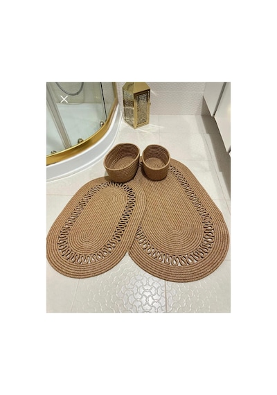Jüt , Hasır ,banyo Paspas Takımı, Banyo, Takımı, Klozet Takımı Kahverengi Kahverengi
