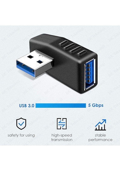 Usb 3.0 Sol Açılı Konnektör Erkek Dişi 90 Derece Uzatma Adaptörü