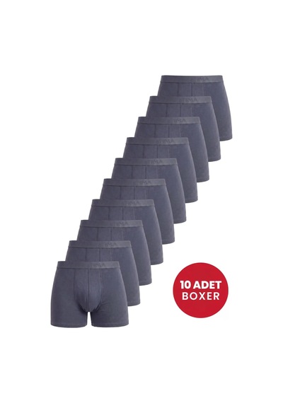 Marivento Premium Esnek Çamaşır Temel Giyim Erkek Füme Boxer 10'lu Paket Pamuklu Likralı