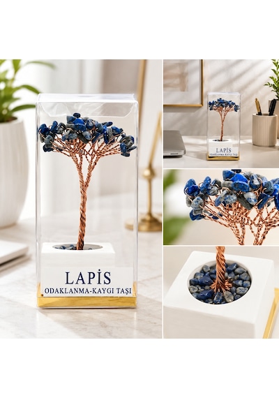 Bakgelal Doğal Lapis Lazuli Taşlı Yaşam Ağacı El Yapımı Dekoratif Masa Üstü Obje