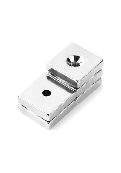 5 Adet, Köşeli, Neodyum Mıknatıs, 20x20x5 Mm, D:10/5 Mm, Havşa Delikli, Güçlü Magnet, N35 Kalite
