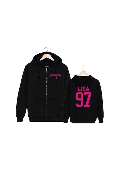 Tarzsokak Unisex Fermuarlı Blackpink Hoodie Model Siyah