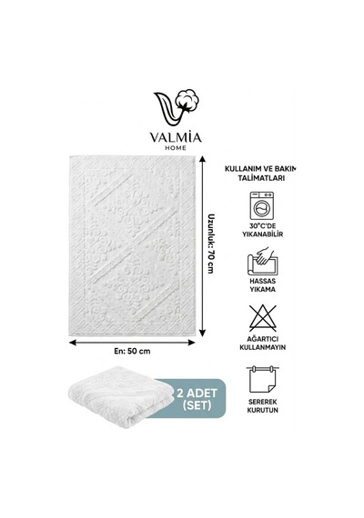 Buççin Online Mağaza 2'li Jakarlı Banyo Ayak Havlusu Seti - Premium Pamuklu Beyaz Banyo Paspası %100 Pamuk Beyaz Çok Renkli
