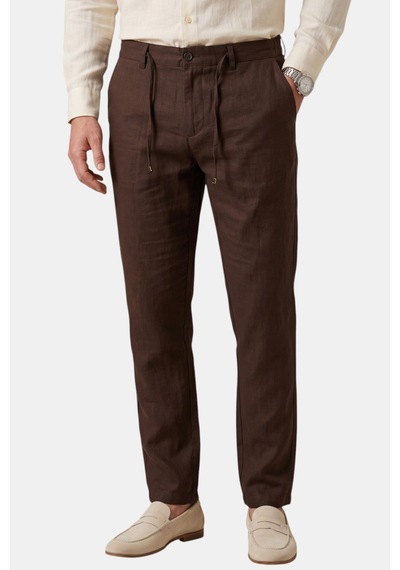 Deepsea Kahve Slim Fit Likralı Keten Dokulu Lastikli Belli İpli Yazlık Erkek Pantolon 2603001