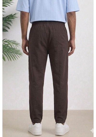 Tarz Cool Erkek Yazlık Keten Karışımı Relaxed Pantolon Kahverengi